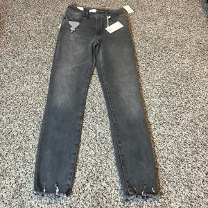 GOOD AMERICAN Good Leg Crop Black 213 Distressed Frayed Hem Skinny Jeans Size 00